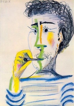 タバコを持つひげを生やした男の頭 III 1964 年キュビスト パブロ・ピカソ Oil Paintings